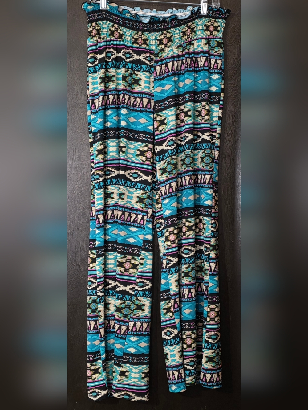 C'est La Vie Aztec Print Wide Leg Pull On Jersey Knit Pants Women's Size L